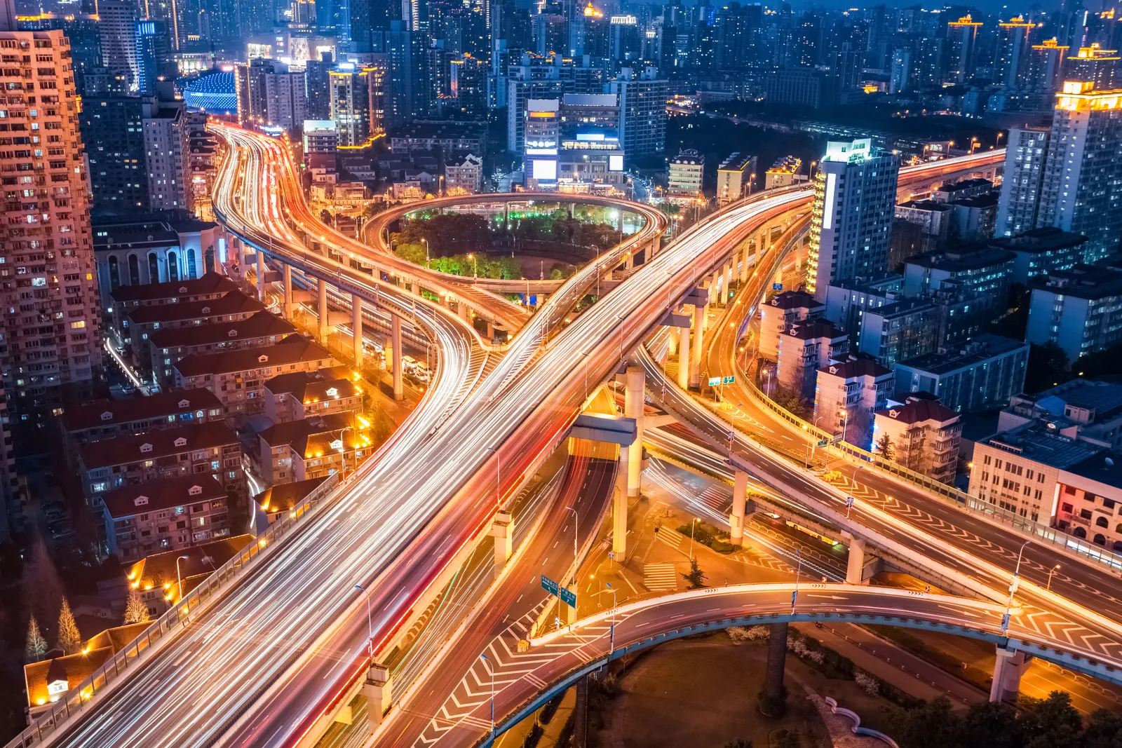 A city interchange at night